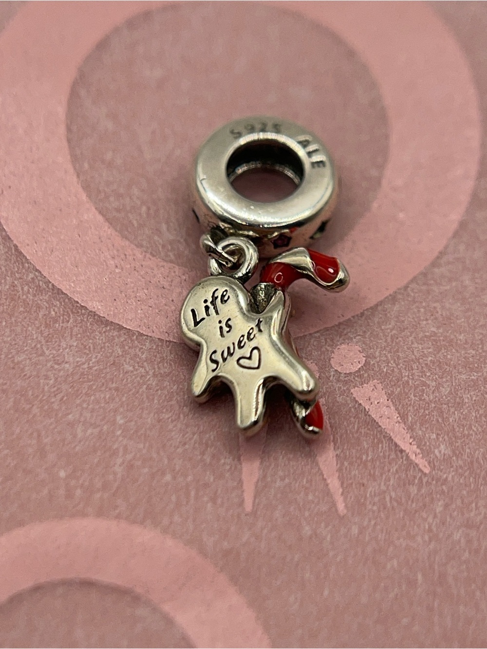 Pandora Gingerbread Man Candy Cane Silver Dangle Charm - Picture 5 of 8